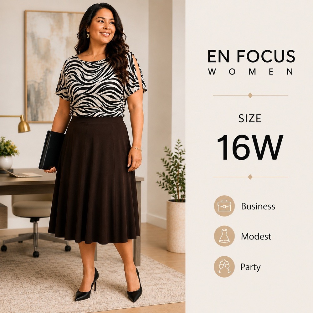 En Focus Dress Womens‎ 16W Brown Zebra Print Fit Flare Short Sleeve Y2K Career